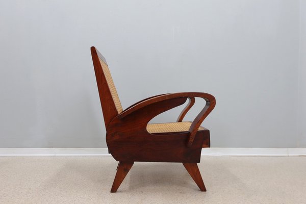 Mid-Century Teak Wood and Vienna Straw Armchair, 1950s-ZQ-1770605