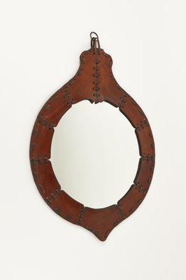 Mid-Century Teardrop Wall Mirror in Leather in the style of Jacques Adnet, Italy, 1960s-LYQ-1784878