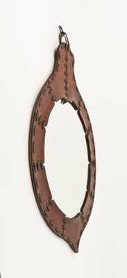 Mid-Century Teardrop Wall Mirror in Leather in the style of Jacques Adnet, Italy, 1960s-LYQ-1784878