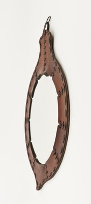 Mid-Century Teardrop Wall Mirror in Leather in the style of Jacques Adnet, Italy, 1960s-LYQ-1784878