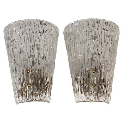 Mid-Century Textured Glass and Brass Wall Lights from J.T. Kalmar, 1950s, Set of 2-BAF-763551