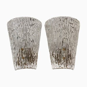 Mid-Century Textured Glass and Brass Wall Lights from J.T. Kalmar, 1950s, Set of 2-BAF-763551