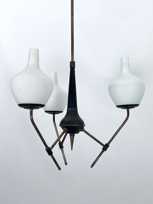 Mid-Century Three-Arm Chandelier in the style of Stilnovo, Italy, 1950s