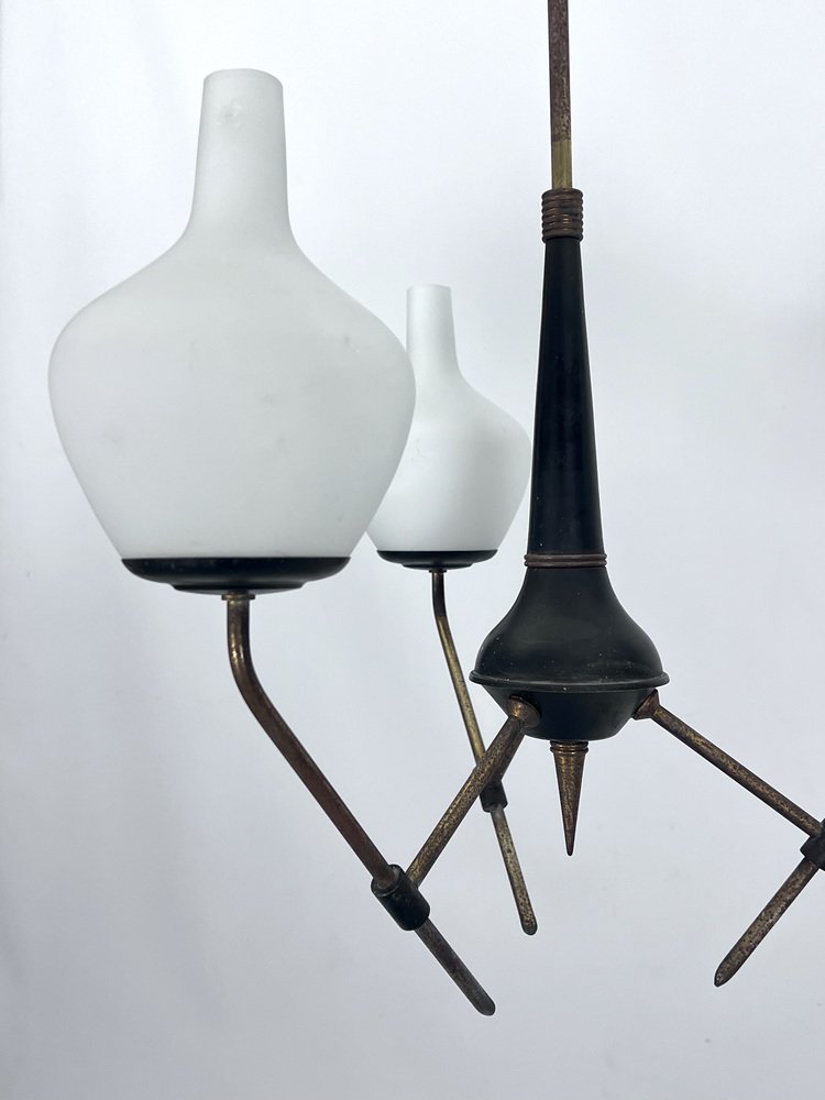 Mid-Century Three-Arm Chandelier in the style of Stilnovo, Italy, 1950s