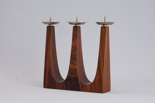 Mid-Century Three Flame Candlestick in Rosewood, 1960s-XNJ-1424632