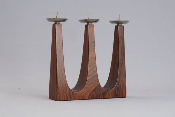 Mid-Century Three Flame Candlestick in Rosewood, 1960s-XNJ-1424632