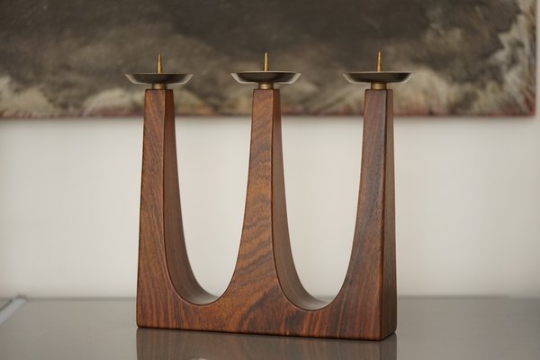 Mid-Century Three Flame Candlestick in Rosewood, 1960s-XNJ-1424632