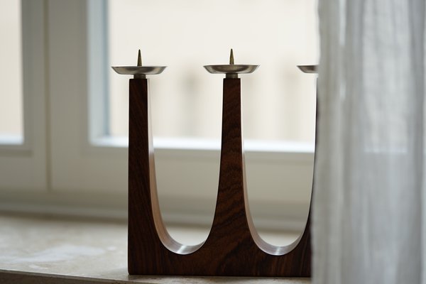 Mid-Century Three Flame Candlestick in Rosewood, 1960s-XNJ-1424632