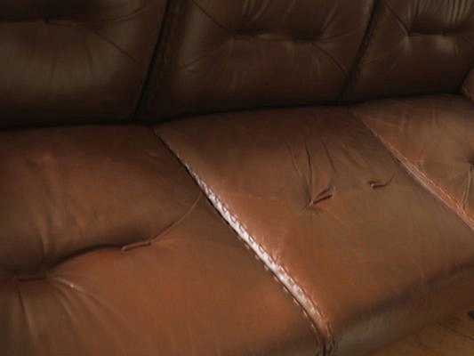 Mid-Century Three-Seater Sofa in Stitched Brown Leather, 1970s-ED-2033248