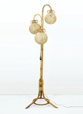 Mid-Century Tiki Era Tripod Floor Lamp in Bamboo and Rattan, 1950s-FH-1790475