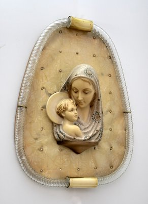 Mid-Century Torchon Frame in Murano Glass with Madonna Di Venini, 1950s-FER-1065237