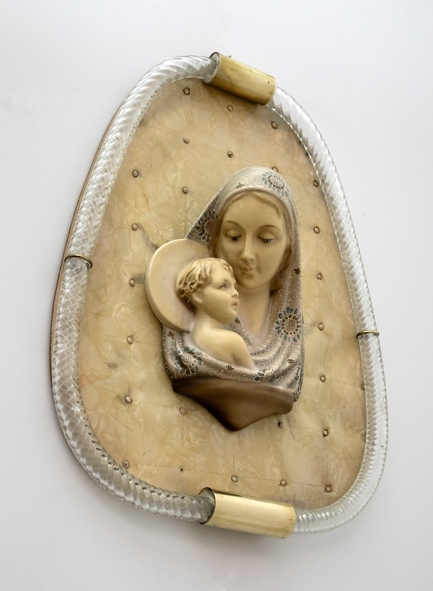 Mid-Century Torchon Frame in Murano Glass with Madonna Di Venini, 1950s