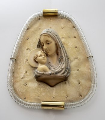 Mid-Century Torchon Frame in Murano Glass with Madonna Di Venini, 1950s-FER-1065237