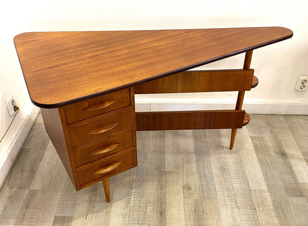 Mid-Century Triangular Desk with Drawers, 1960s