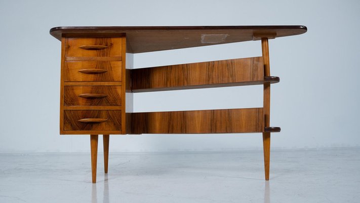 Mid-Century Triangular Desk with Drawers, 1960s-FGA-2042654