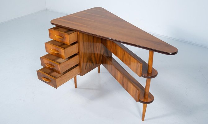 Mid-Century Triangular Desk with Drawers, 1960s-FGA-2042654