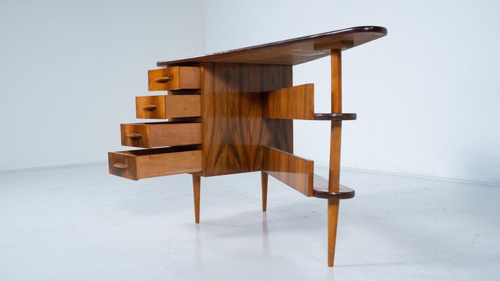 Mid-Century Triangular Desk with Drawers, 1960s-FGA-2042654