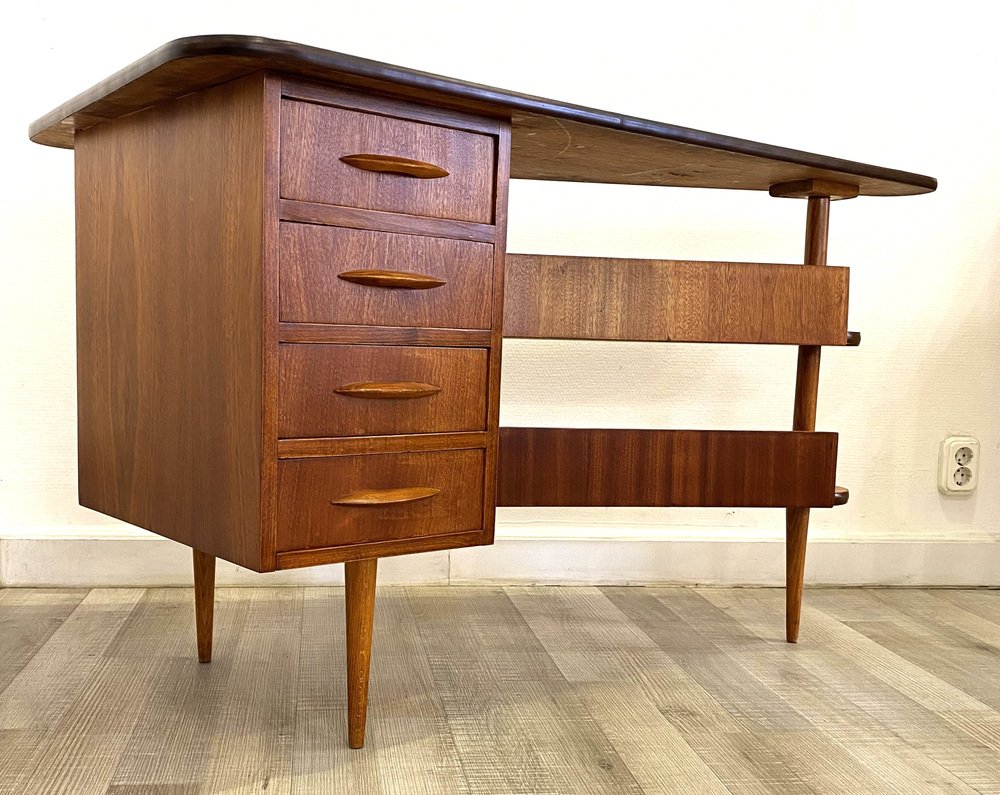 Mid-Century Triangular Desk with Drawers, 1960s