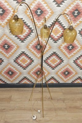 Mid-Century Tripod Floor Lamp in Brass & Glass, 1950s-AFE-1340708