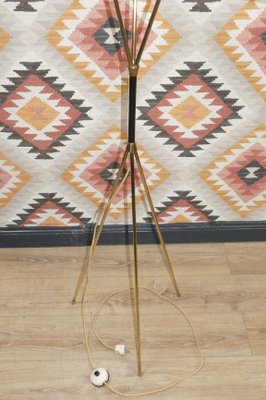 Mid-Century Tripod Floor Lamp in Brass & Glass, 1950s-AFE-1340708