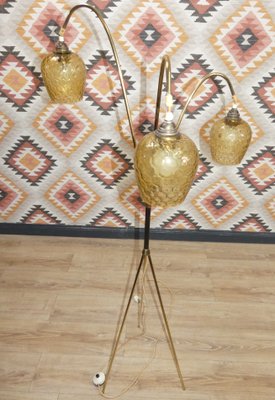 Mid-Century Tripod Floor Lamp in Brass & Glass, 1950s-AFE-1340708