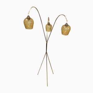 Mid-Century Tripod Floor Lamp in Brass & Glass, 1950s-AFE-1340708