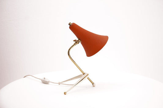 Mid-Century Tripod Table Lamp with Orange Shade