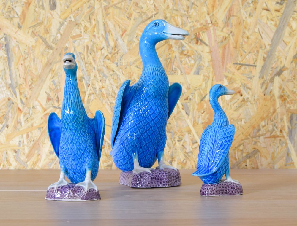 Mid-Century Turquoise Ducks in Chinese Porcelain, 1950s, Set of 3-IJF-1751968