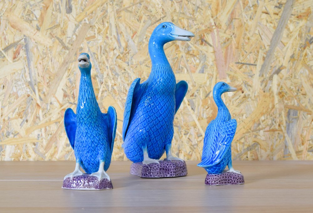 Mid-Century Turquoise Ducks in Chinese Porcelain, 1950s, Set of 3