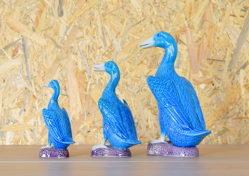 Mid-Century Turquoise Ducks in Chinese Porcelain, 1950s, Set of 3