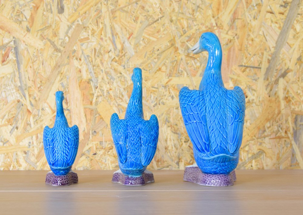 Mid-Century Turquoise Ducks in Chinese Porcelain, 1950s, Set of 3