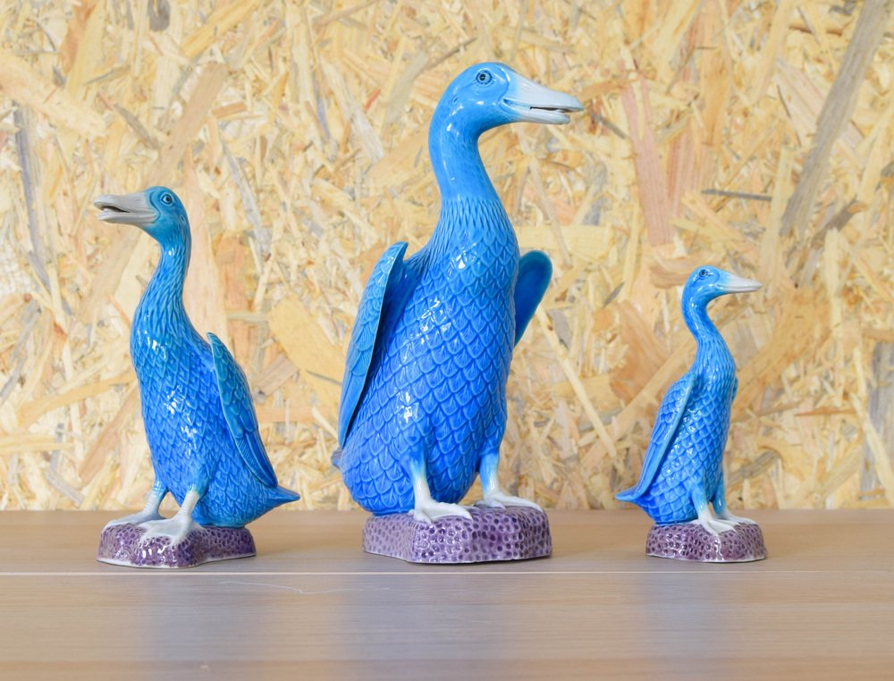 Mid-Century Turquoise Ducks in Chinese Porcelain, 1950s, Set of 3