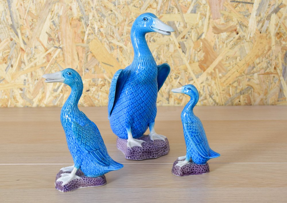 Mid-Century Turquoise Ducks in Chinese Porcelain, 1950s, Set of 3