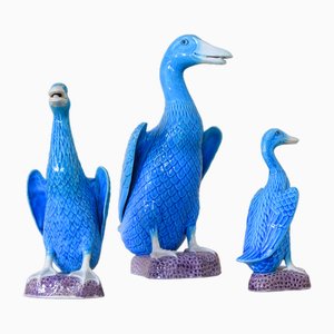 Mid-Century Turquoise Ducks in Chinese Porcelain, 1950s, Set of 3-IJF-1751968