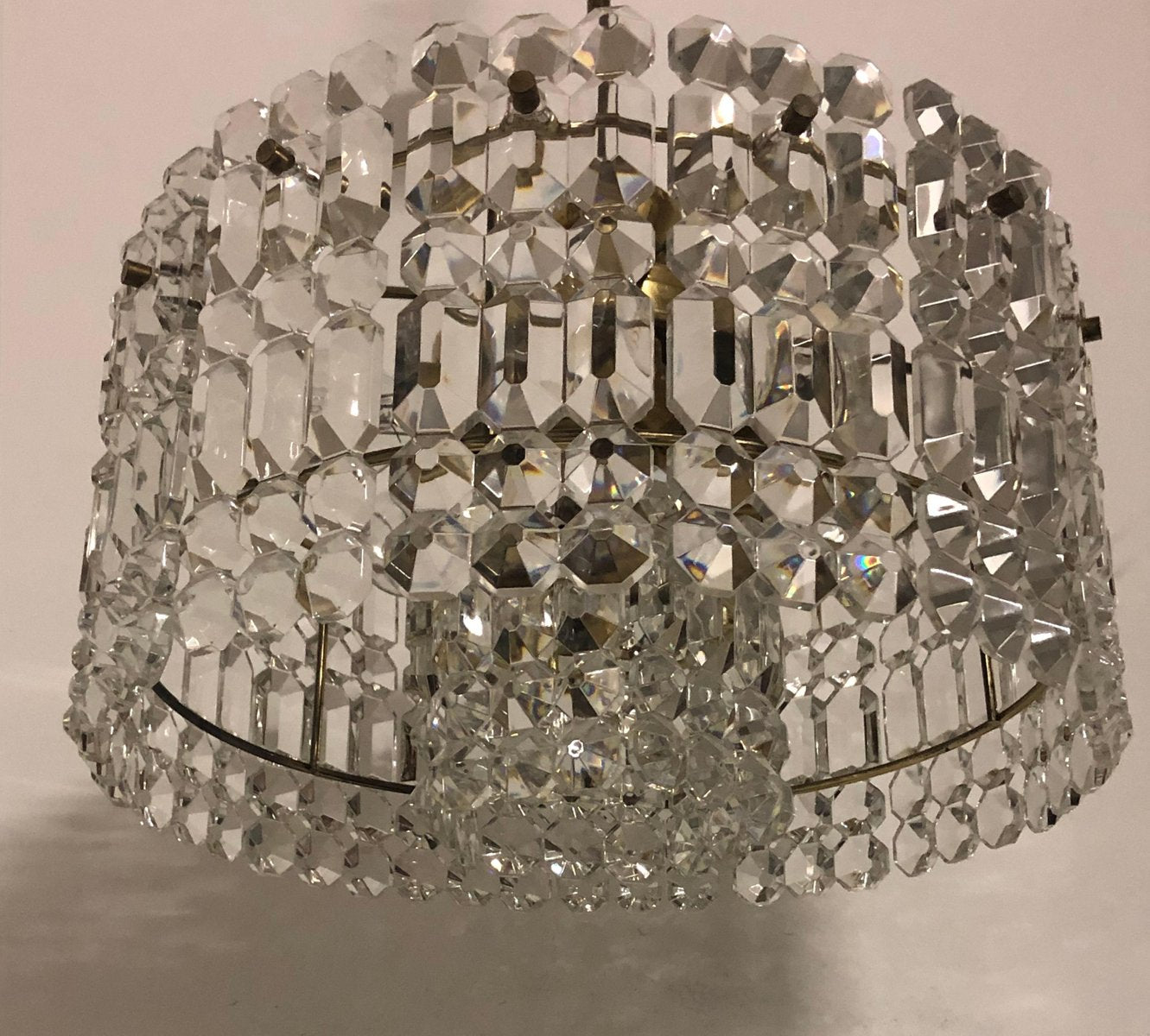 Mid-Century Two-Tiered Brass and Grip Crystal Chandelier from Kinkeldey, 1960s