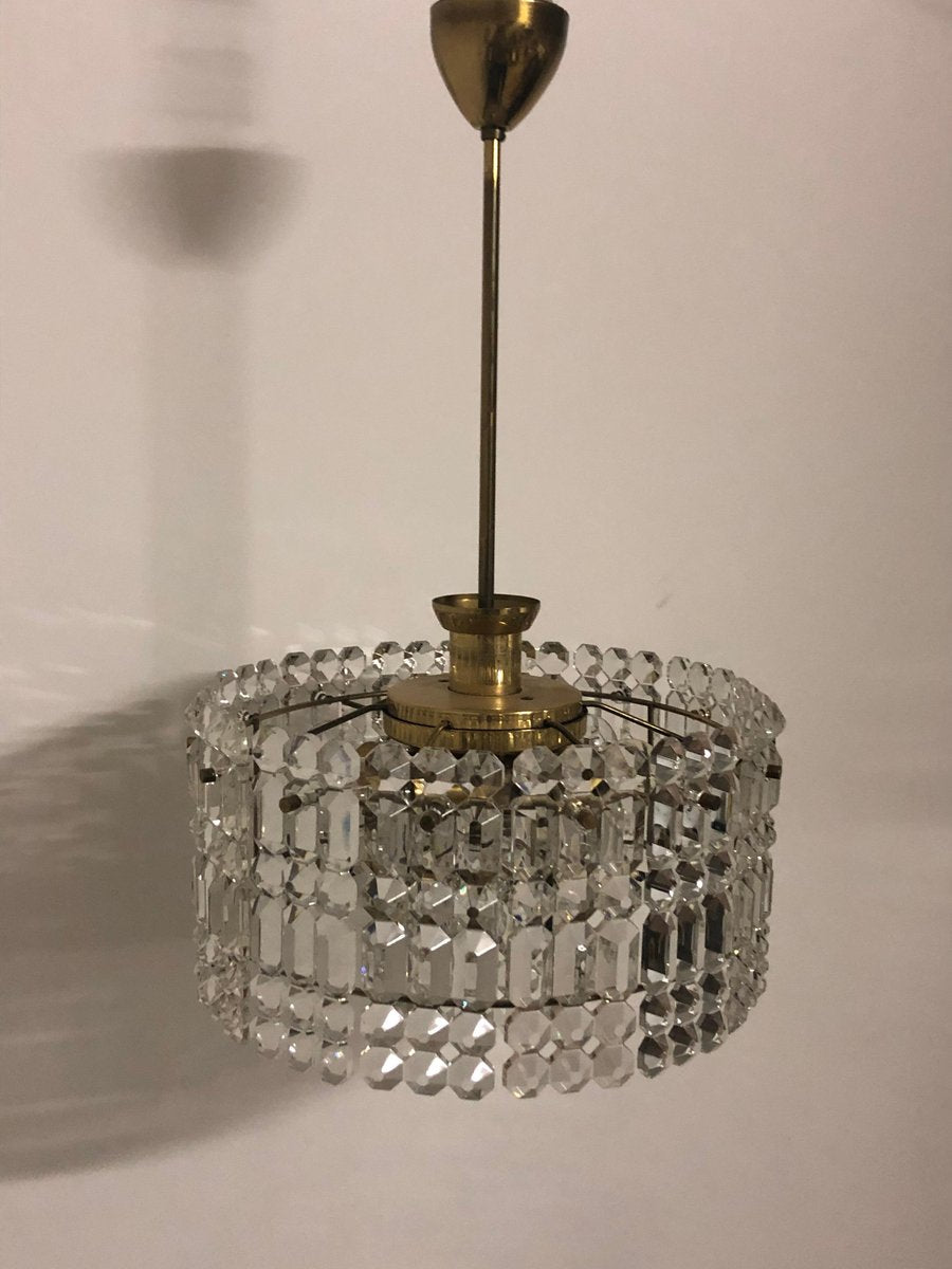 Mid-Century Two-Tiered Brass and Grip Crystal Chandelier from Kinkeldey, 1960s