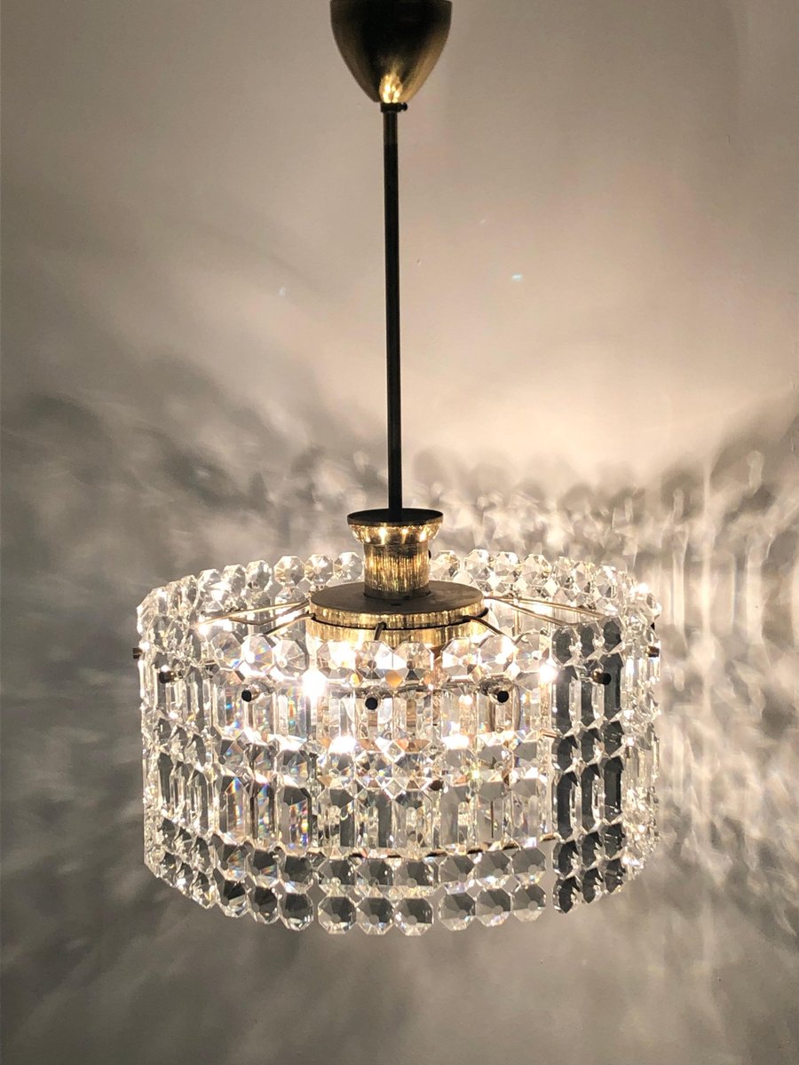 Mid-Century Two-Tiered Brass and Grip Crystal Chandelier from Kinkeldey, 1960s