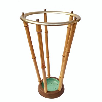 Mid-Century Umbrella Stand in Bamboo, Brass & Iron, 1950s-QBR-1000211