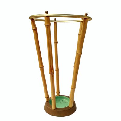 Mid-Century Umbrella Stand in Bamboo, Brass & Iron, 1950s-QBR-1000211