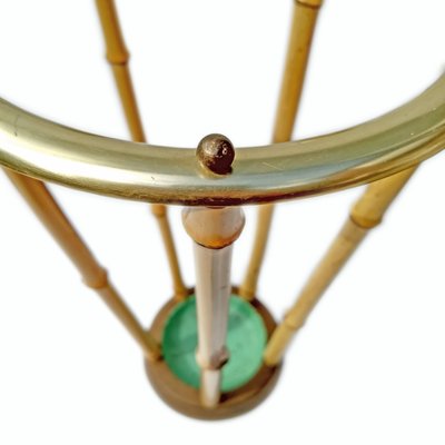 Mid-Century Umbrella Stand in Bamboo, Brass & Iron, 1950s-QBR-1000211