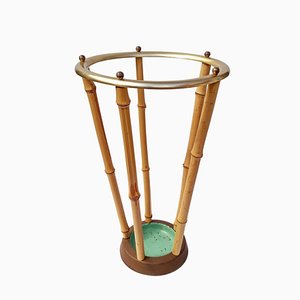 Mid-Century Umbrella Stand in Bamboo, Brass & Iron, 1950s-QBR-1000211