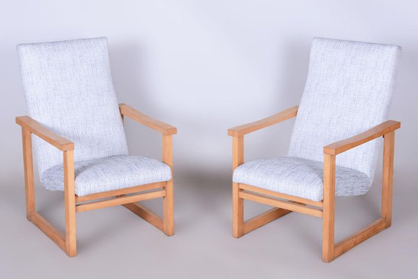 Mid-Century Upholstered Beech Armchairs, Former Czechoslovakia, 1960s, Set of 2-WHY-1791106