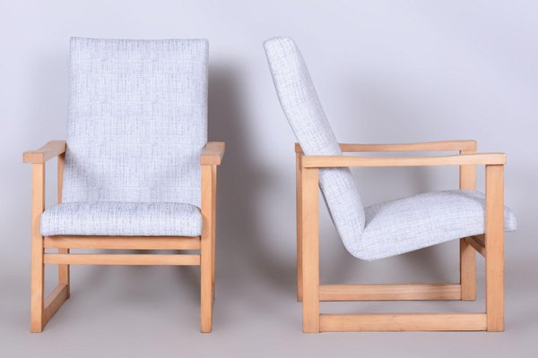 Mid-Century Upholstered Beech Armchairs, Former Czechoslovakia, 1960s, Set of 2-WHY-1791106