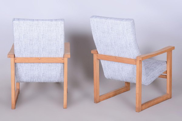 Mid-Century Upholstered Beech Armchairs, Former Czechoslovakia, 1960s, Set of 2-WHY-1791106