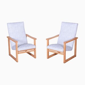 Mid-Century Upholstered Beech Armchairs, Former Czechoslovakia, 1960s, Set of 2-WHY-1791106