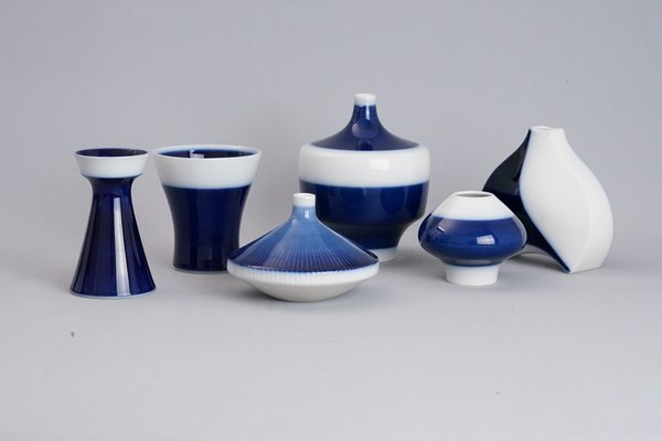 Mid-Century Vase in White and Blue Porcelain from KPM Berlin, 1950s, Set of 6-XNJ-1424890