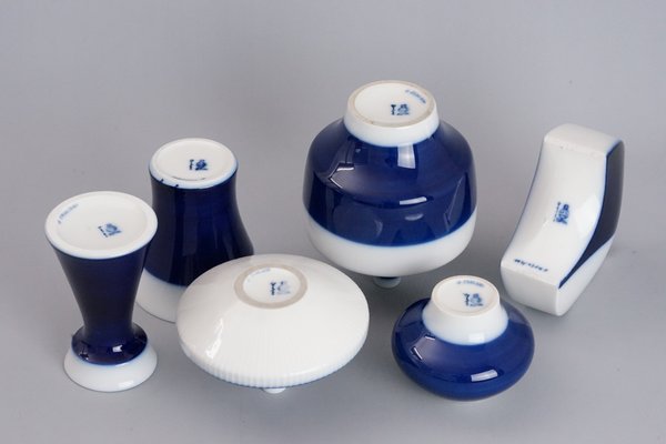 Mid-Century Vase in White and Blue Porcelain from KPM Berlin, 1950s, Set of 6-XNJ-1424890