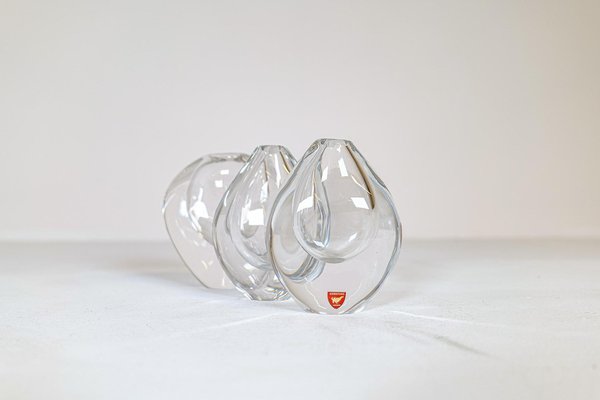 Mid-Century Vases and Plate Clear Crystal Glass from Orrefors, Sweden, 1950, Set of 3-UYK-1181643