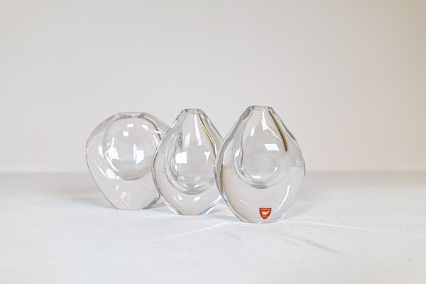 Mid-Century Vases and Plate Clear Crystal Glass from Orrefors, Sweden, 1950, Set of 3-UYK-1181643