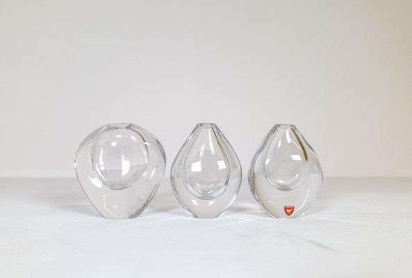 Mid-Century Vases and Plate Clear Crystal Glass from Orrefors, Sweden, 1950, Set of 3-UYK-1181643